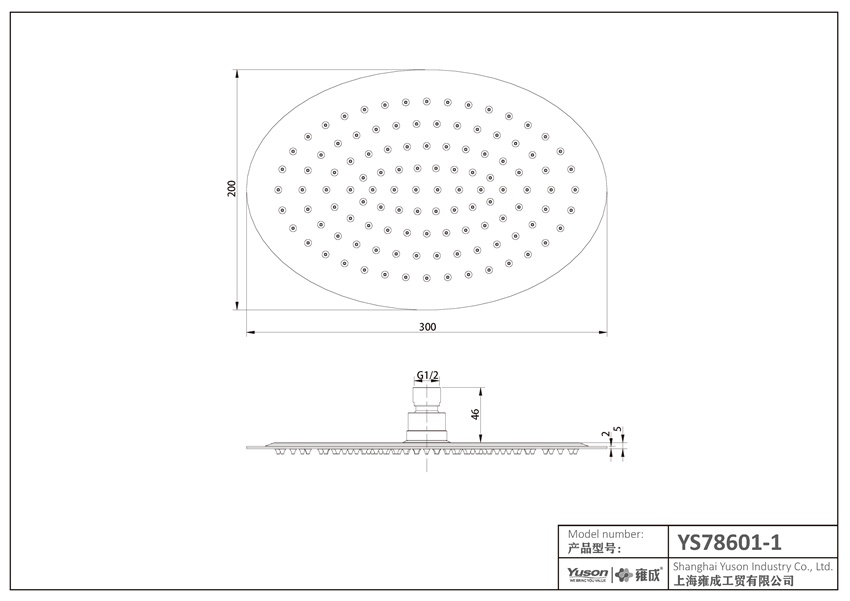 YS78601-1 SUS304 ultra ince 2mm duş başlığı, yağmur duş başlığı;