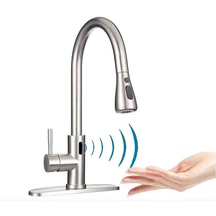 3138 temassız mutfak musluğu, dokunmatik lavabo musluğu, çekilebilir musluk;