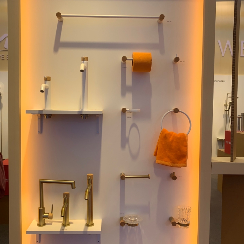 27585 Banyo aksesuarı, Sabunluk, pirinç, kayın ağacı Kristal cam tabak, Sabunluk ve cam tabak